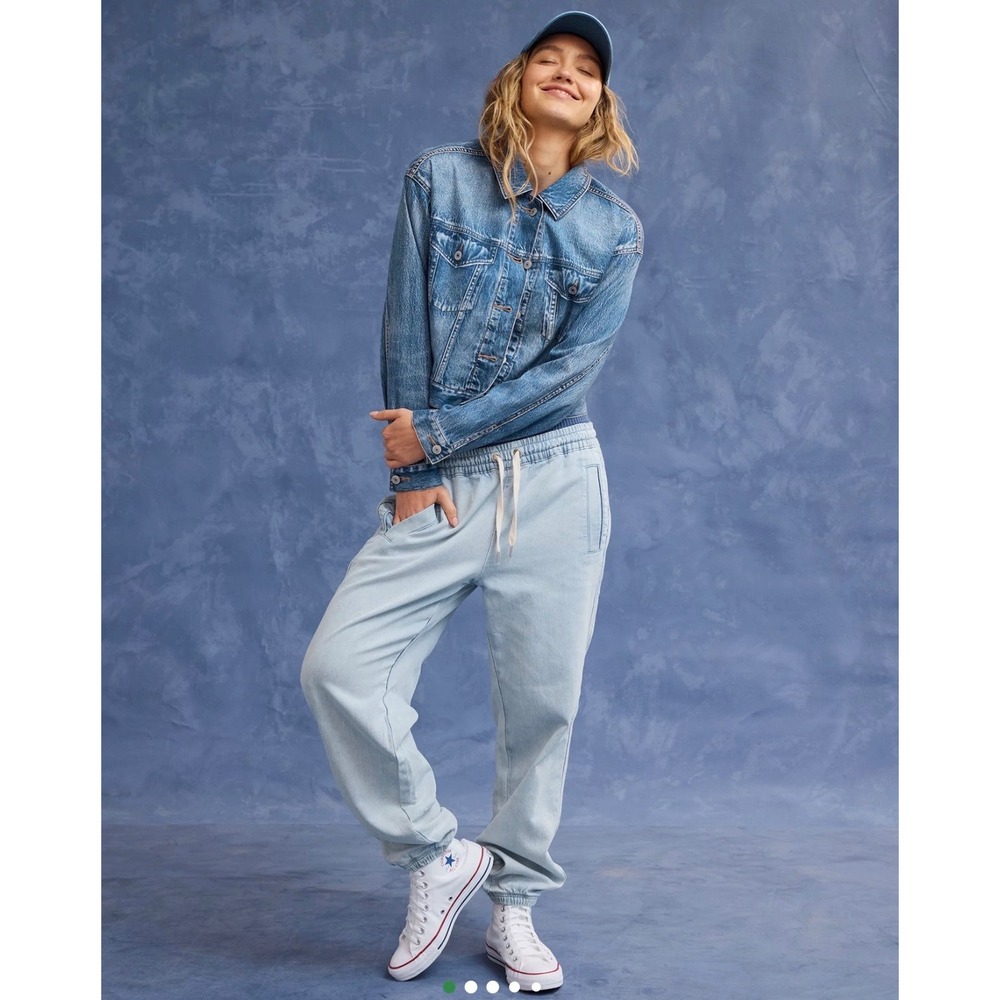 Aerie Light Blue Sweatpant Joggers Denim Wash Drawstring L